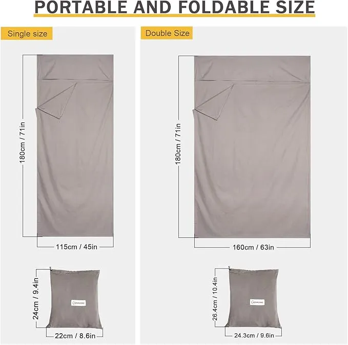 KOMUSMO Sleeping Bag Liner with Zipper, Ultralight Travel Sheets for Adults, Portable Sleep Sack Camping Sheet, Ideal for Traveling, Hiking, Tenting, Hotel and Camping