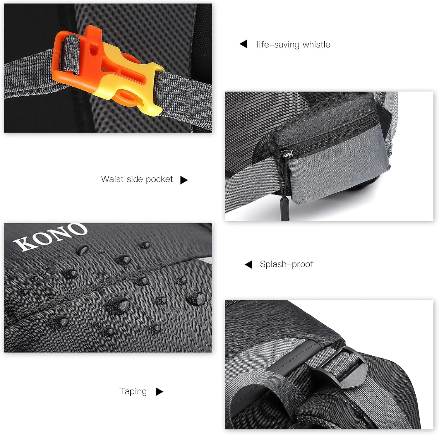 Kono Multi-functional Waterproof Hiking Backpack Traveling Climbing Backpack with Rain Cover 40L, Black, One Size, Vacation