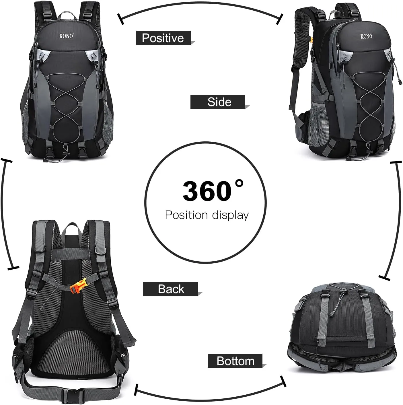 Kono Multi-functional Waterproof Hiking Backpack Traveling Climbing Backpack with Rain Cover 40L, Black, One Size, Vacation