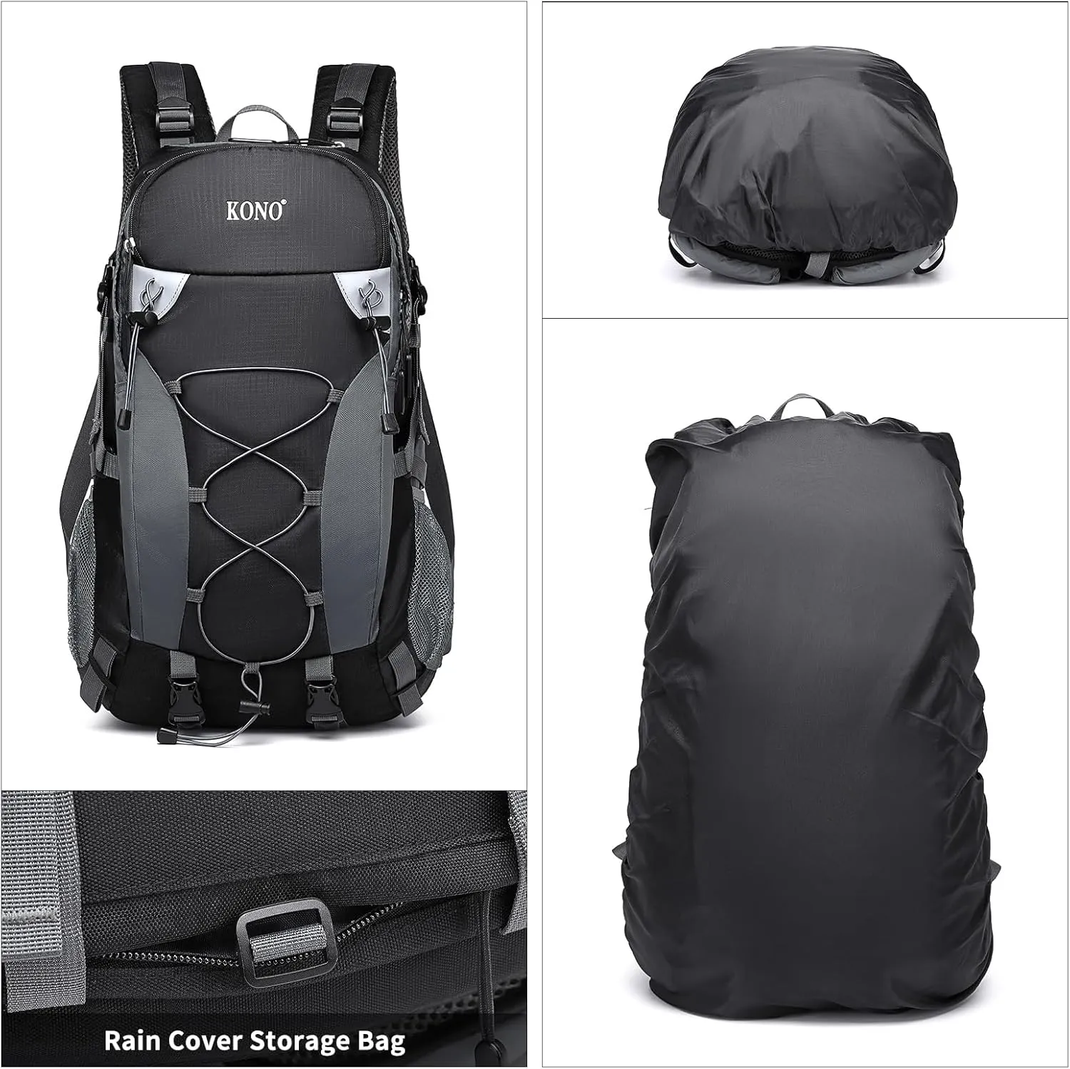 Kono Multi-functional Waterproof Hiking Backpack Traveling Climbing Backpack with Rain Cover 40L, Black, One Size, Vacation