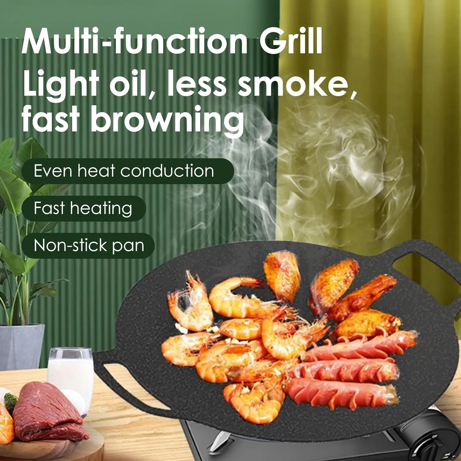 Korean Grill Pan,Round Premium BBQ Grill Pan,Non-stick Griddle Plate for Gas Stove Indoor Outdoor Camping Party(33cm)
