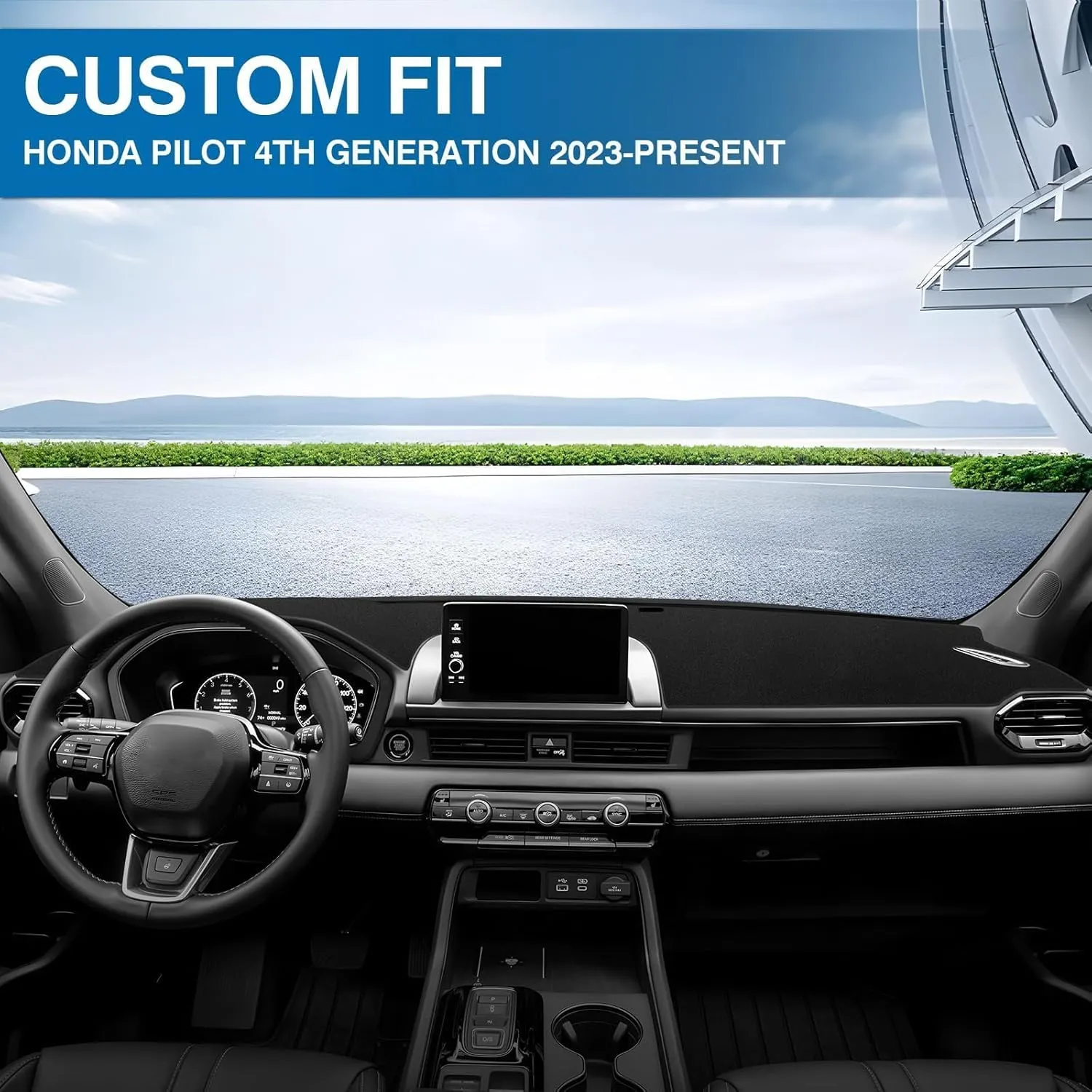 KUST Car Dash Cover for 2023 2024 2025 Honda Pilot (Without HUD) Polyester Non-Slip Center Console Dash Cover Interior Accessories for Pilot Custom Fit Dash Mat Sunshade Windshield Glare Black