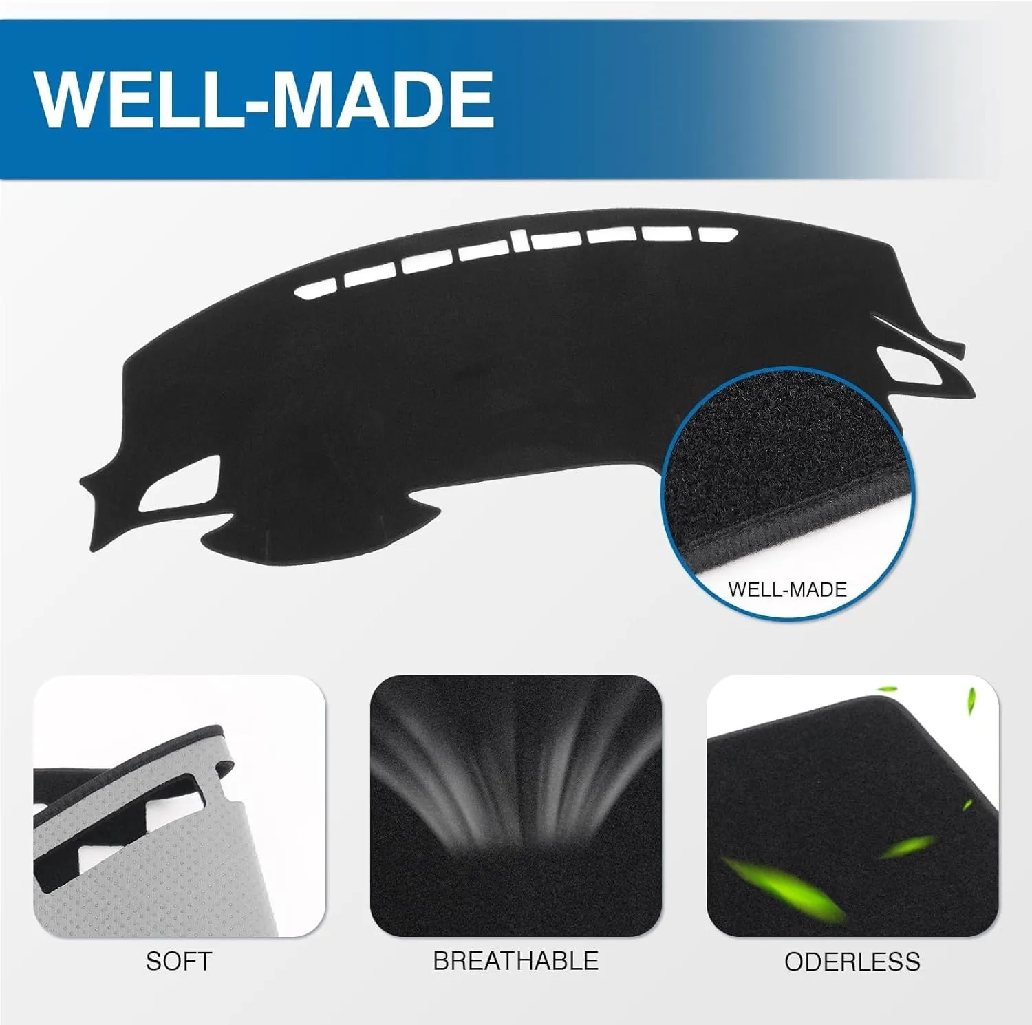 KUST Car Dash Cover Mat for Honda Civic 2016-2018 2019 2020 2021 (Hatchback/Sedan/Coupe) Polyester Non-Slip Center Console Dash Cover Interior for Civic Accessories Sunshade Windshield Glare Black