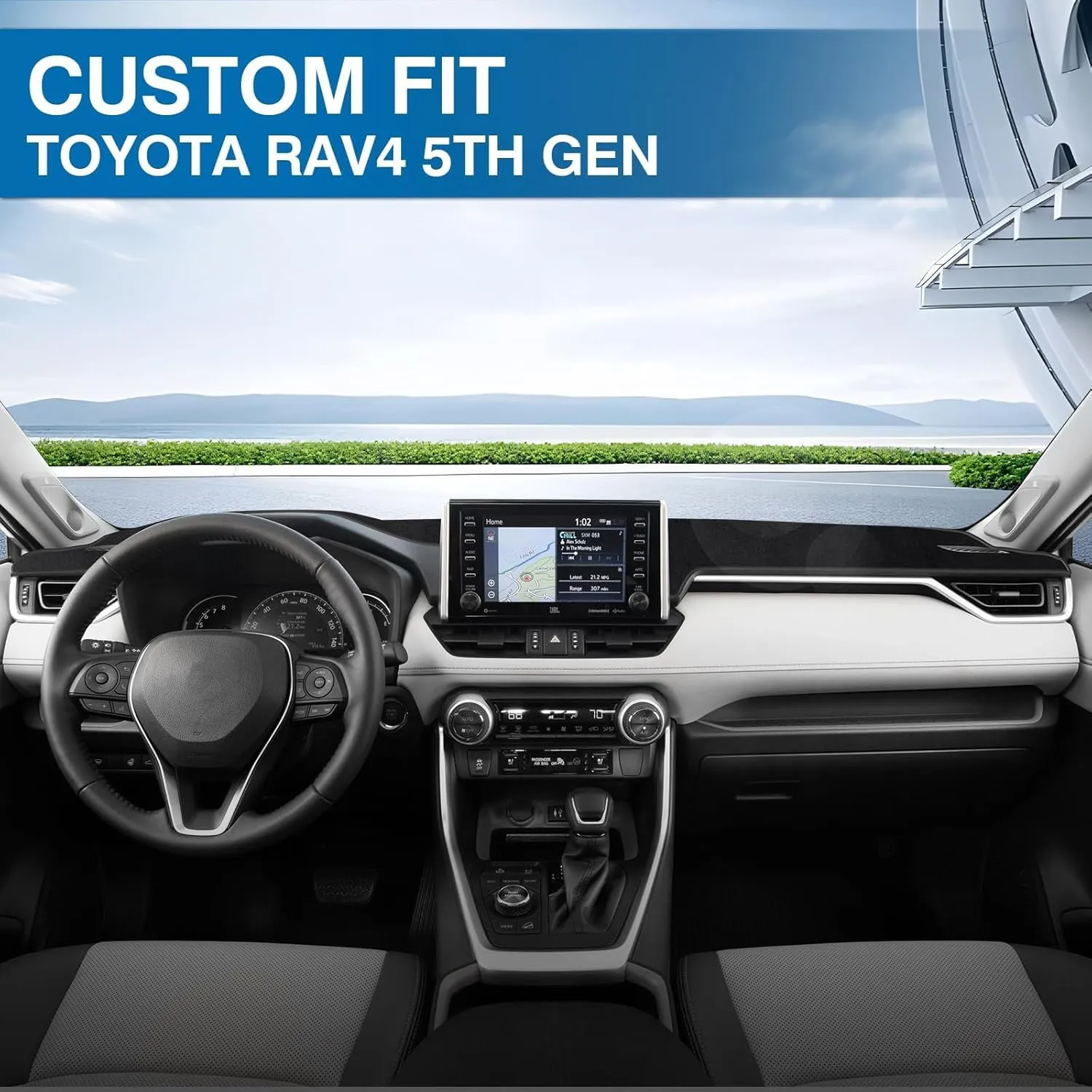KUST Car Dash Cover Mat for Toyota RAV4 2019-2025 Left Hand Driving Non-Slip Center Console Dash Cover Interior for Toyota RAV4 Accessories Custom Fit Dash Mat Sunshade Windshield Glare Black