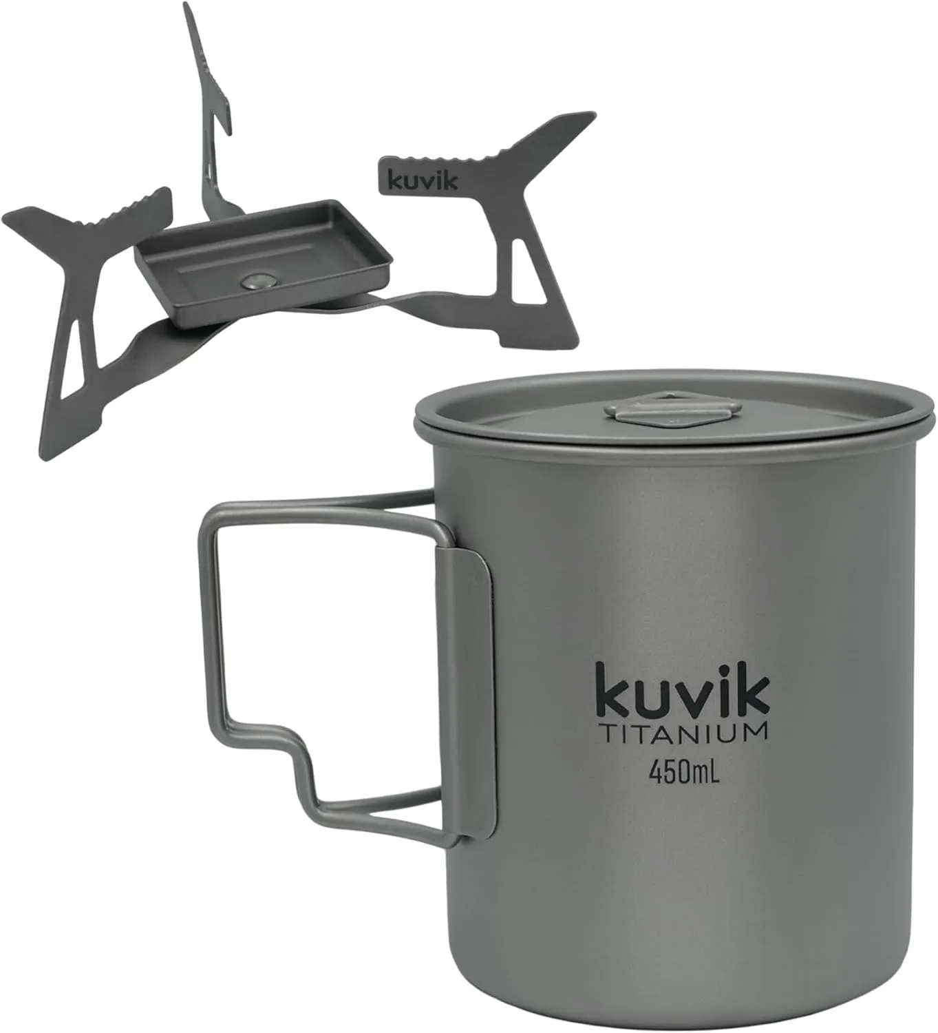 Kuvik Titanium Micro Solid Fuel Stove & 450ml (15.2 oz) Titanium Pot Bundle