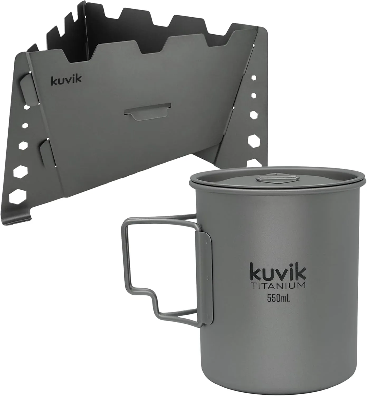 Kuvik Titanium Solid Fuel Stove & 550ml (18.6 oz) Titanium Cup Bundle
