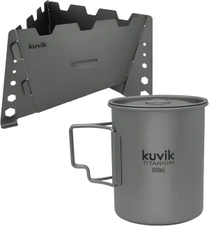 Kuvik Titanium Solid Fuel Stove & 550ml (18.6 oz) Titanium Cup Bundle