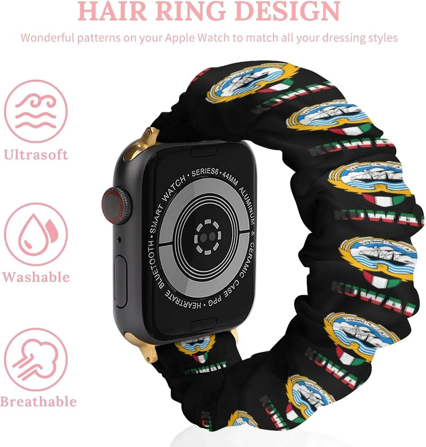 Kuwait Flag Kuwaiti National Emblem Fashion Watch Strap Scrunchies Wristbands Compatible With IWatch Series