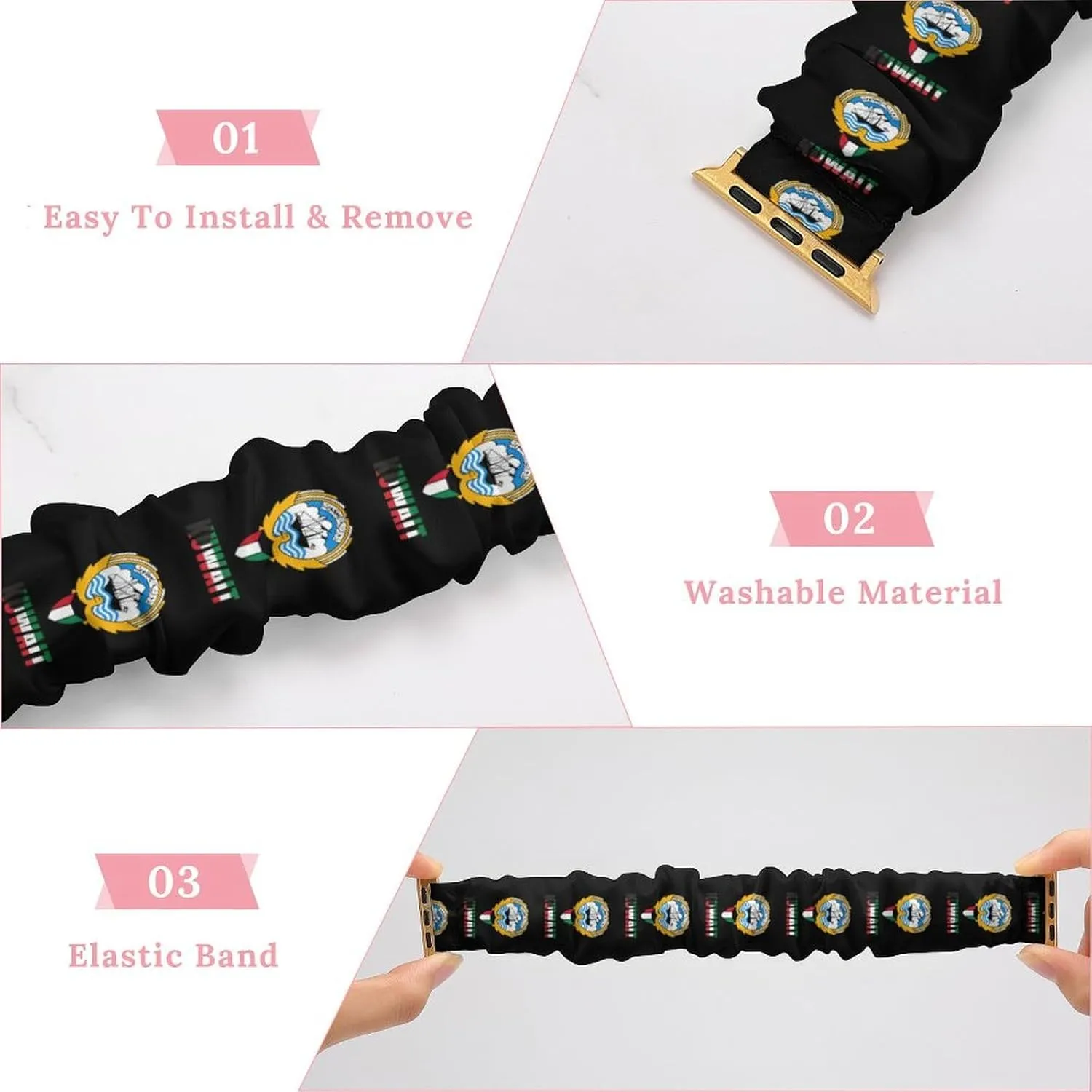 Kuwait Flag Kuwaiti National Emblem Fashion Watch Strap Scrunchies Wristbands Compatible With IWatch Series