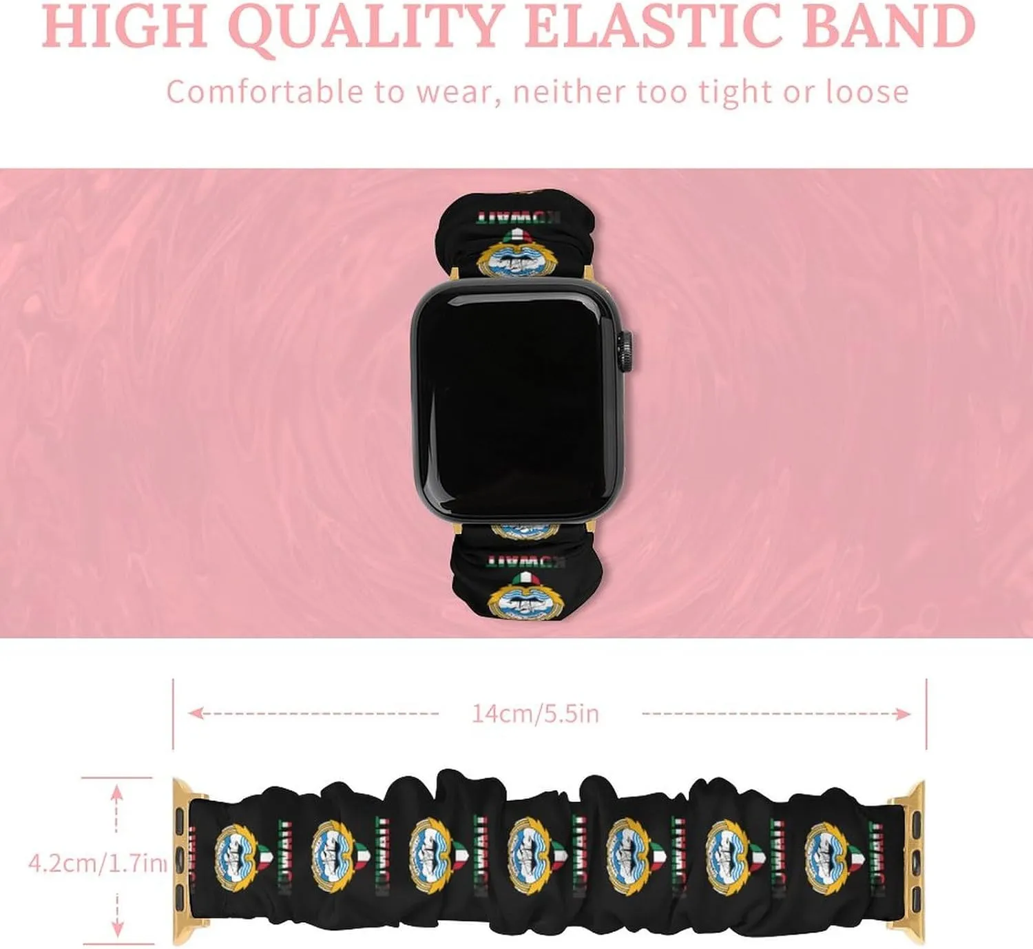 Kuwait Flag Kuwaiti National Emblem Fashion Watch Strap Scrunchies Wristbands Compatible With IWatch Series