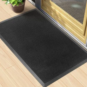 Kuyal Front Door Mat, 2'x3' Outdoor Entrance Mat, Winter Non-Slip Waterproof Outside Entrance Mats, Heavy Duty Durable Welcome Indoor Doormats, Non Slip Rubber Outdoor Mats for Entryway, Black