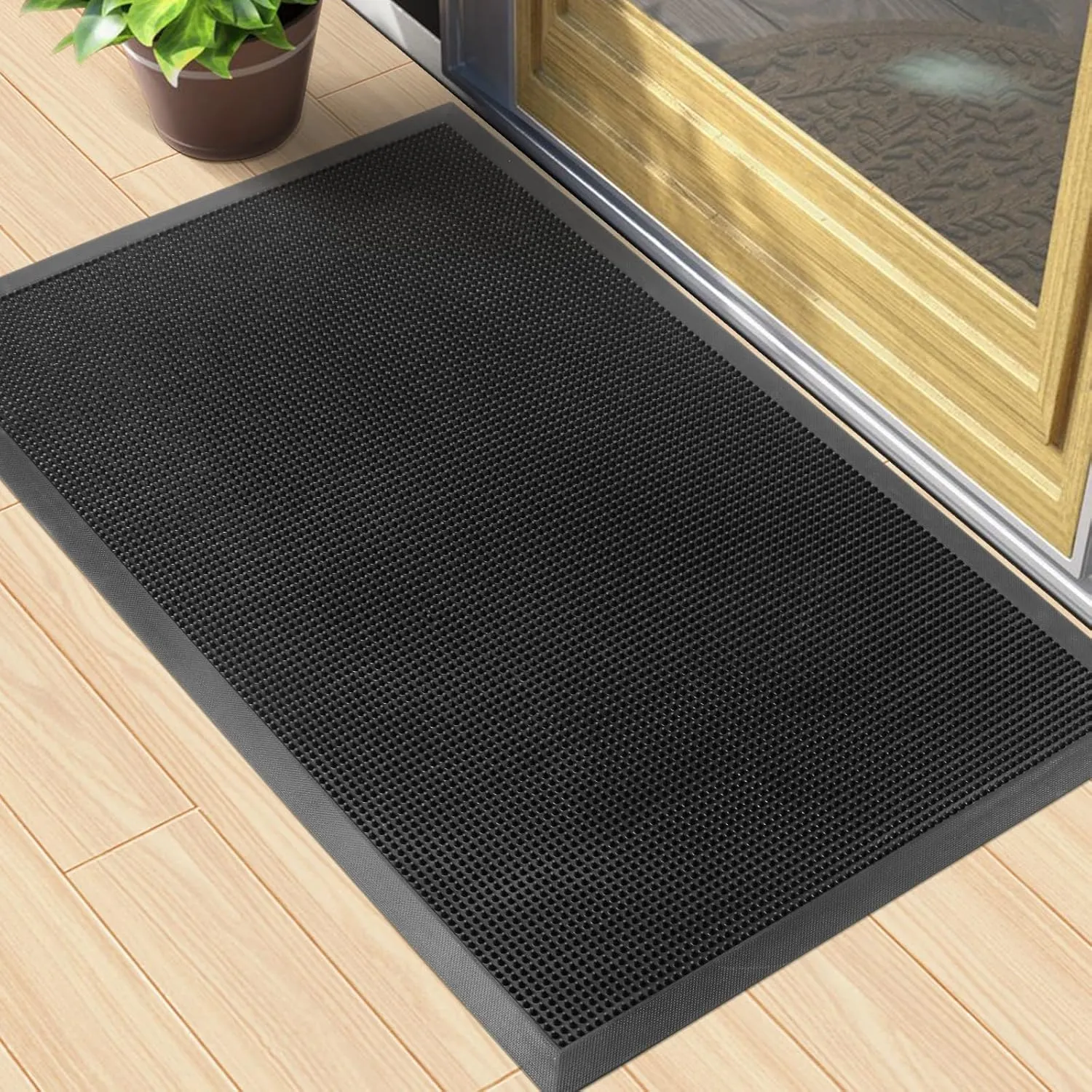Kuyal Front Door Mat, 2'x3' Outdoor Entrance Mat, Winter Non-Slip Waterproof Outside Entrance Mats, Heavy Duty Durable Welcome Indoor Doormats, Non Slip Rubber Outdoor Mats for Entryway, Black