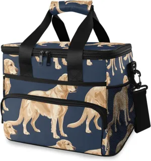 Labrador Golden Retriever Dog Blue Cooler Bag Insulated Cooler Soft Sided Cooler 24 Can Portable Picnic Bag Large Leakproof Lunch Bag Box for Beach Grocery Camping Travel Car Men Women