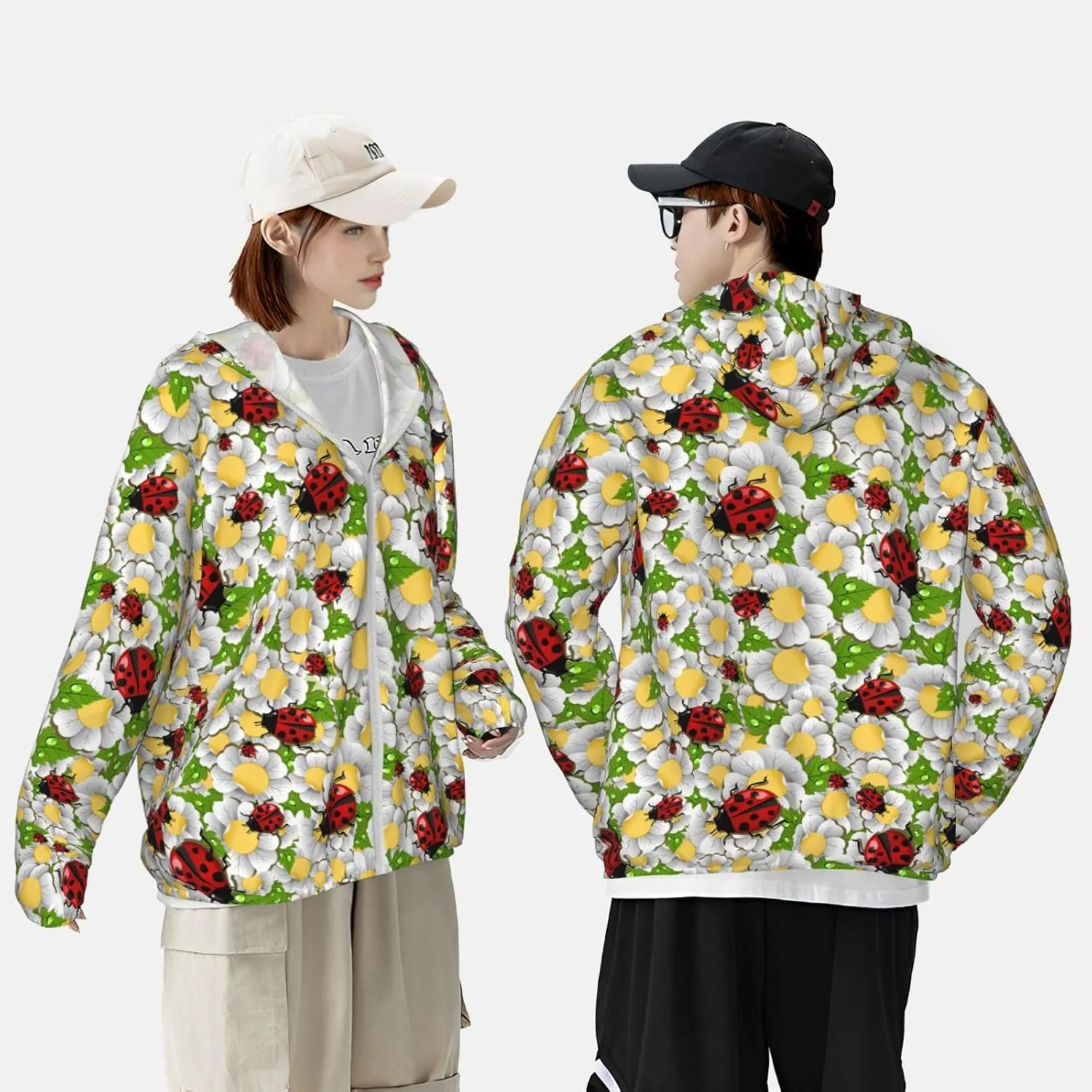 Ladybug Pattern Hoodie Sun Proof Hooded Shirt Refreshing Clothing Jacket Shirts Adult Long Sleeve Sports Hoodies