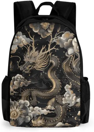 Laptop Backpack for Men Women Lightweight Backpack Black Chinese Dragon Daypack Rucksack with Compartment Laptop Bag
