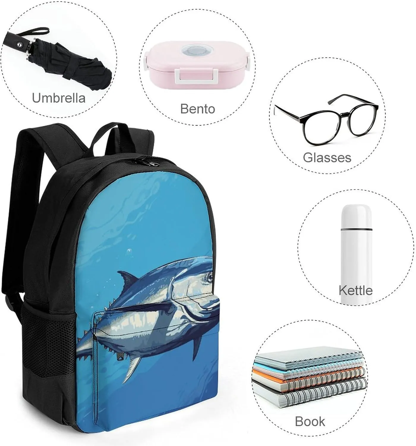 Laptop Backpack for Men Women Lightweight Backpack Colorful Tuna Daypack Rucksack with Compartment Laptop Bag