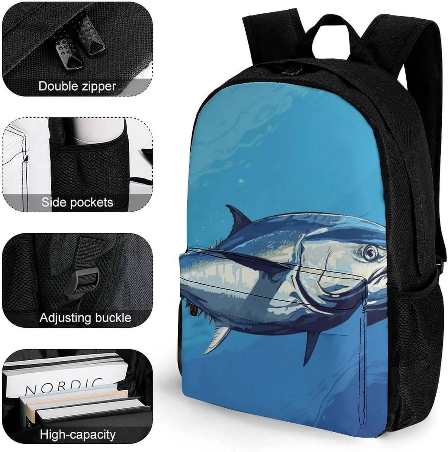 Laptop Backpack for Men Women Lightweight Backpack Colorful Tuna Daypack Rucksack with Compartment Laptop Bag