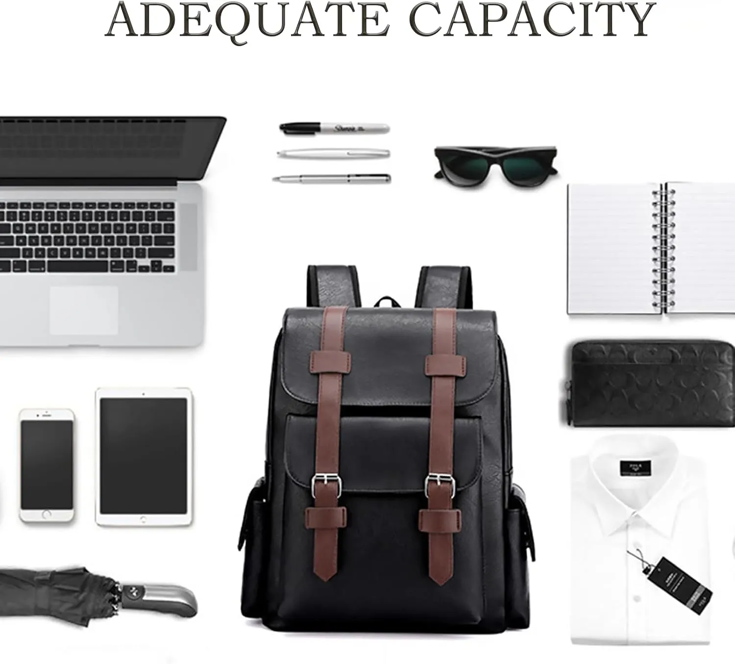 Laptop Backpack for Women Men College Computer Backpack for Women Large Leather Work Backpack Black Teacher Business Back Pack travel backpack Carry on Flight Approved