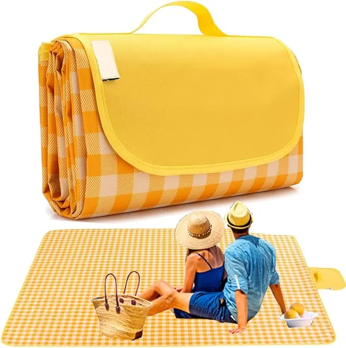 Large 80"x 60" Beach Blanket, Outdoor Picnic Blankets, Waterproof Sandproof Portable Blankets, Foldable and Lightweight for Spring Summer Camping, Beach, Park