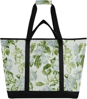 Large Capacity Insulated Cooler Bag Hot or Cold Carrier Collapsible Leak Proof Insulated Bag with Handles Personalized for Travel Picnics Delivery Beauty Oak-Leaf Hydrangea