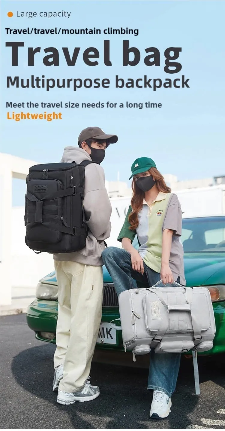 Large capacity travel outdoor bag, hiking tennis, men and women (Light grey)