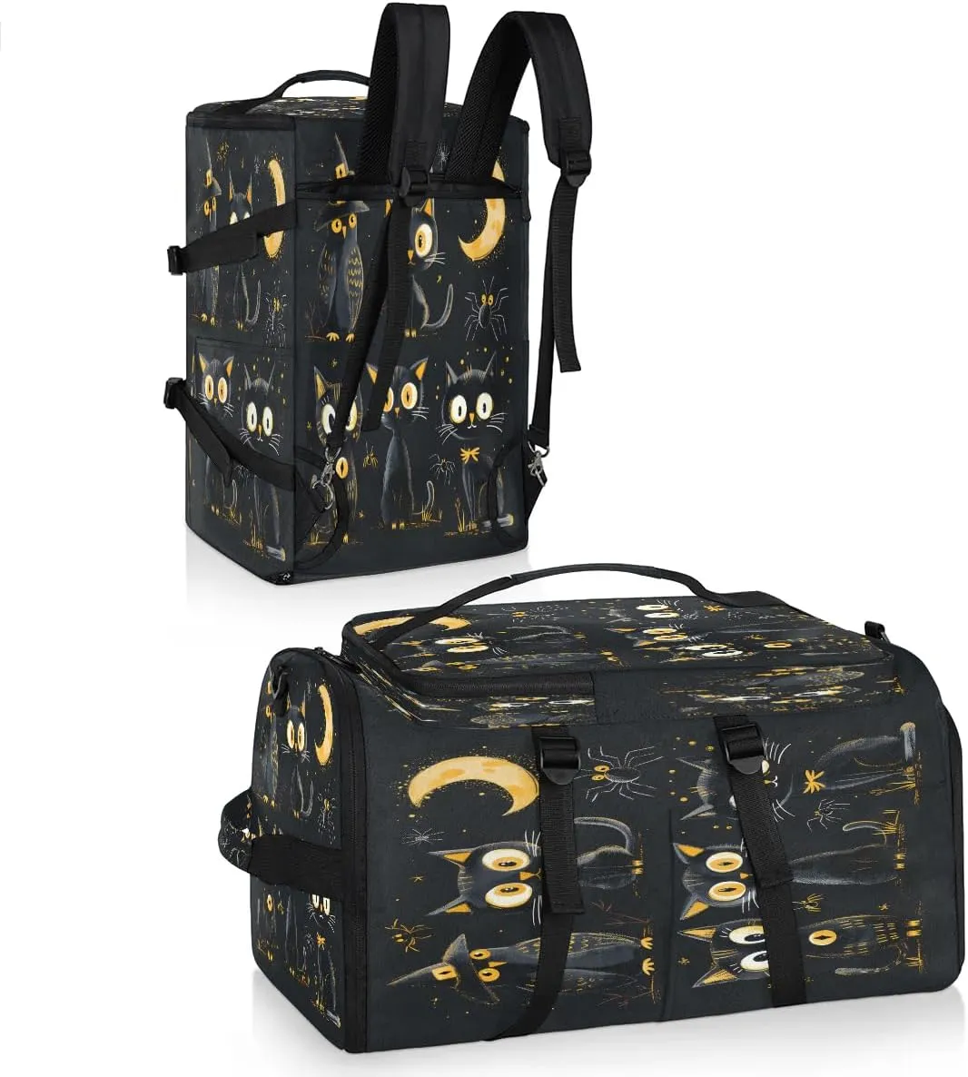 Large Carry on Backpack for Women Men Multi-function Gym Duffle Bag Halloween Cats Bird Backpack Polyester Waterproof Duffel Bags
