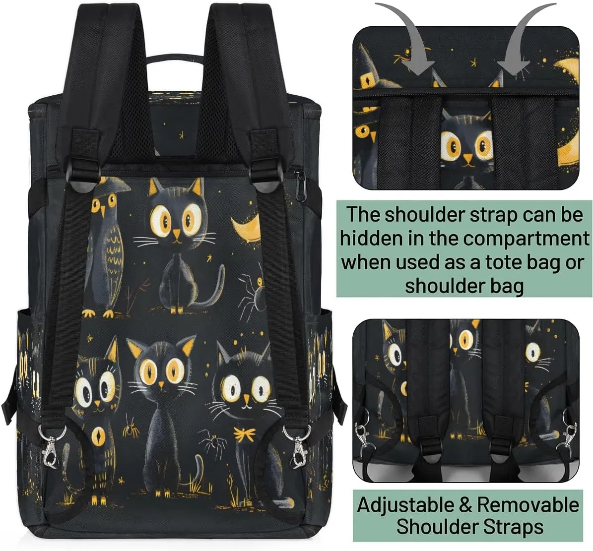 Large Carry on Backpack for Women Men Multi-function Gym Duffle Bag Halloween Cats Bird Backpack Polyester Waterproof Duffel Bags