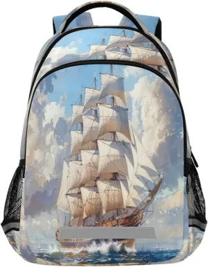 Large Clipper Ship Design Waterproof Backpack - Casual Outdoor Sports Daypack with Ergonomic Shoulder Straps#867