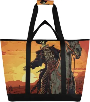 Large Insulated Cooler Bag Skeleton Cowboy Funny Sunset, Collapsible Soft Cooler Makes a Perfect Insulated Grocery Bag, Food Delivery Bag, Travel Insulated Bag or Beach Cooler Bags