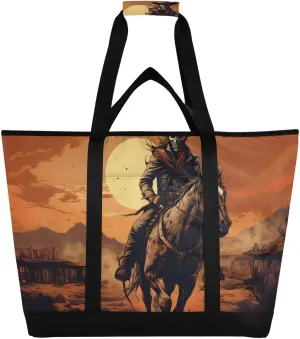 Large Insulated Cooler Bag Skeleton Cowboy Sunset, Collapsible Soft Cooler Makes a Perfect Insulated Grocery Bag, Food Delivery Bag, Travel Insulated Bag or Beach Cooler Bags