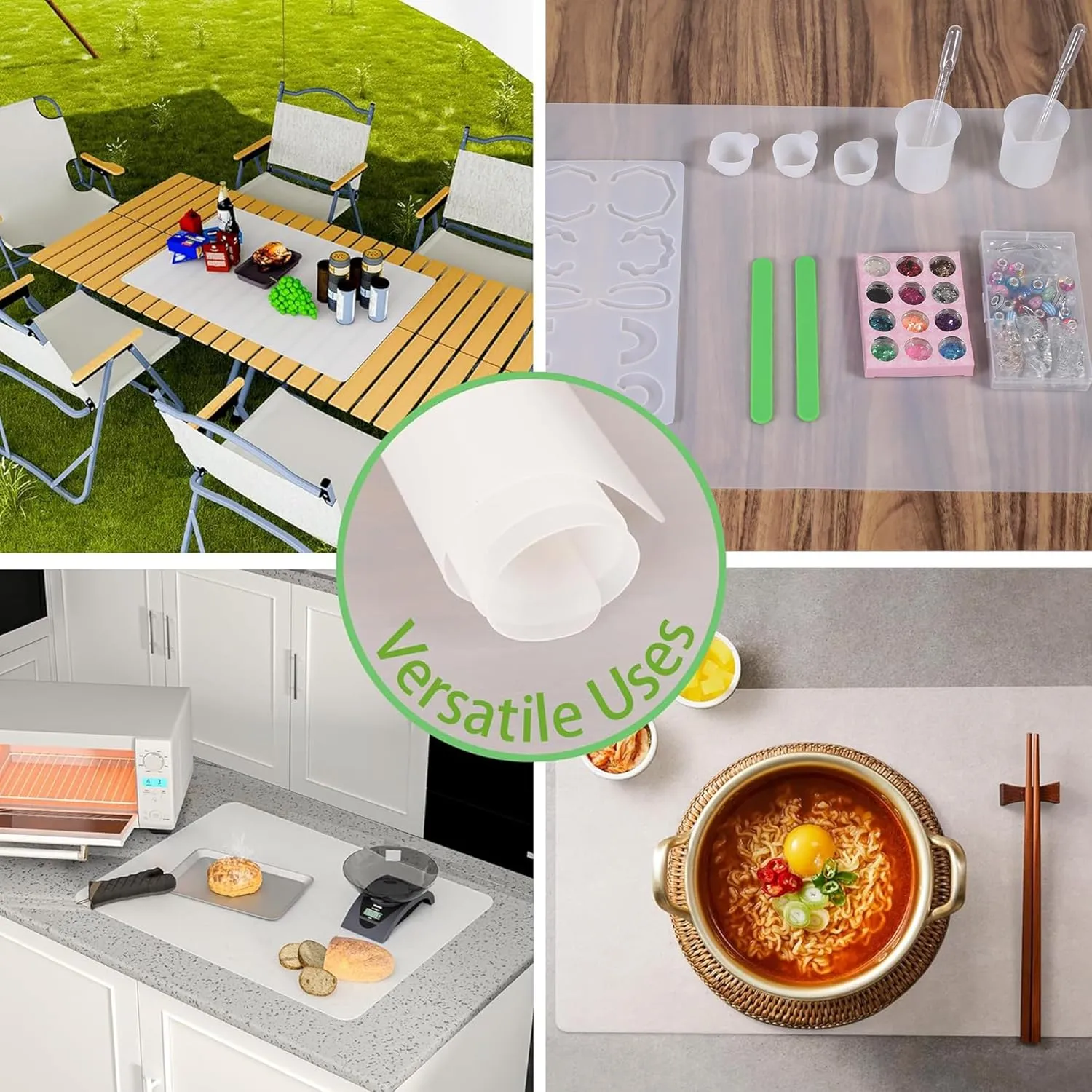 Large Silicone Mats for Kitchen Counter: 15.75” x 23.6” (1mm) Translucent Non-slip - Waterproof Clear Countertop Protector Liner - Heat Resistant Non-Stick Baking Mat 2 Pack