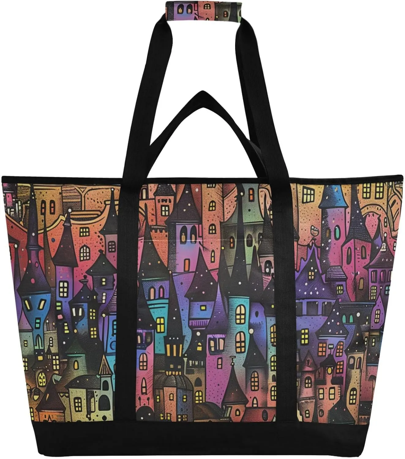 Large Soft Sided Cooler Bag for Hot/Cold Food Thermal Insulation Collapsible Soft Cooler Personalized for Travel Picnics Delivery Dream Castle Animation Style
