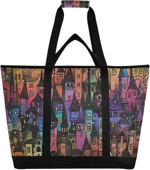 Large Soft Sided Cooler Bag for Hot/Cold Food Thermal Insulation Collapsible Soft Cooler Personalized for Travel Picnics Delivery Dream Castle Animation Style