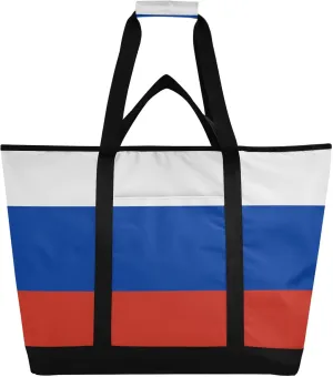 Large Soft Sided Cooler Bag Hot or Cold Carrier Foldable Reusable Cooler Bags with Handles Personalized for Travel Picnics Delivery Russia Flag Russian Federation National Blue Red