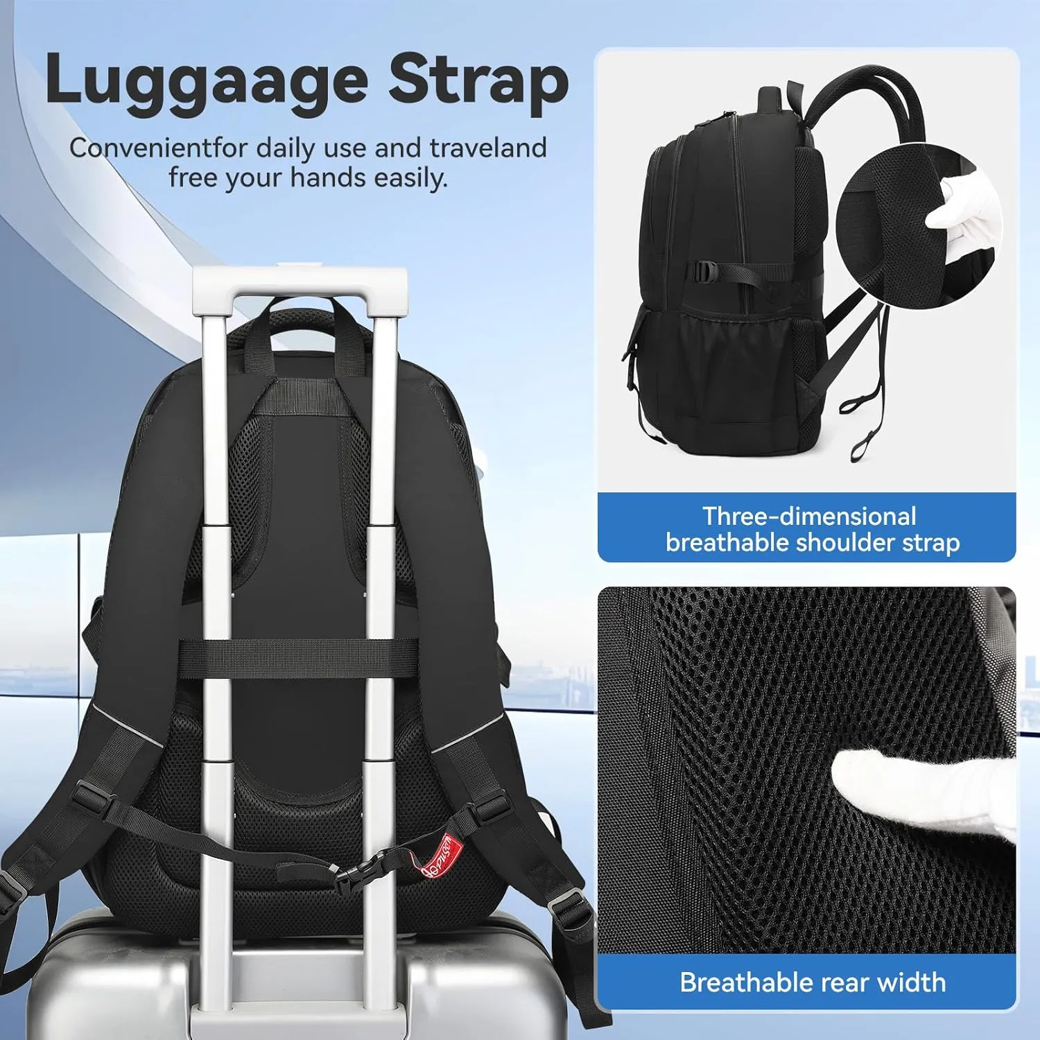 Large Travel Backpack for Men, Waterproof Outdoor Commuter Backpack with Multiple Compartments, Heavy-Duty Work Daypack for Hiking, Business, or Daily Use, Fits 17.3 Inch Laptop(Black)