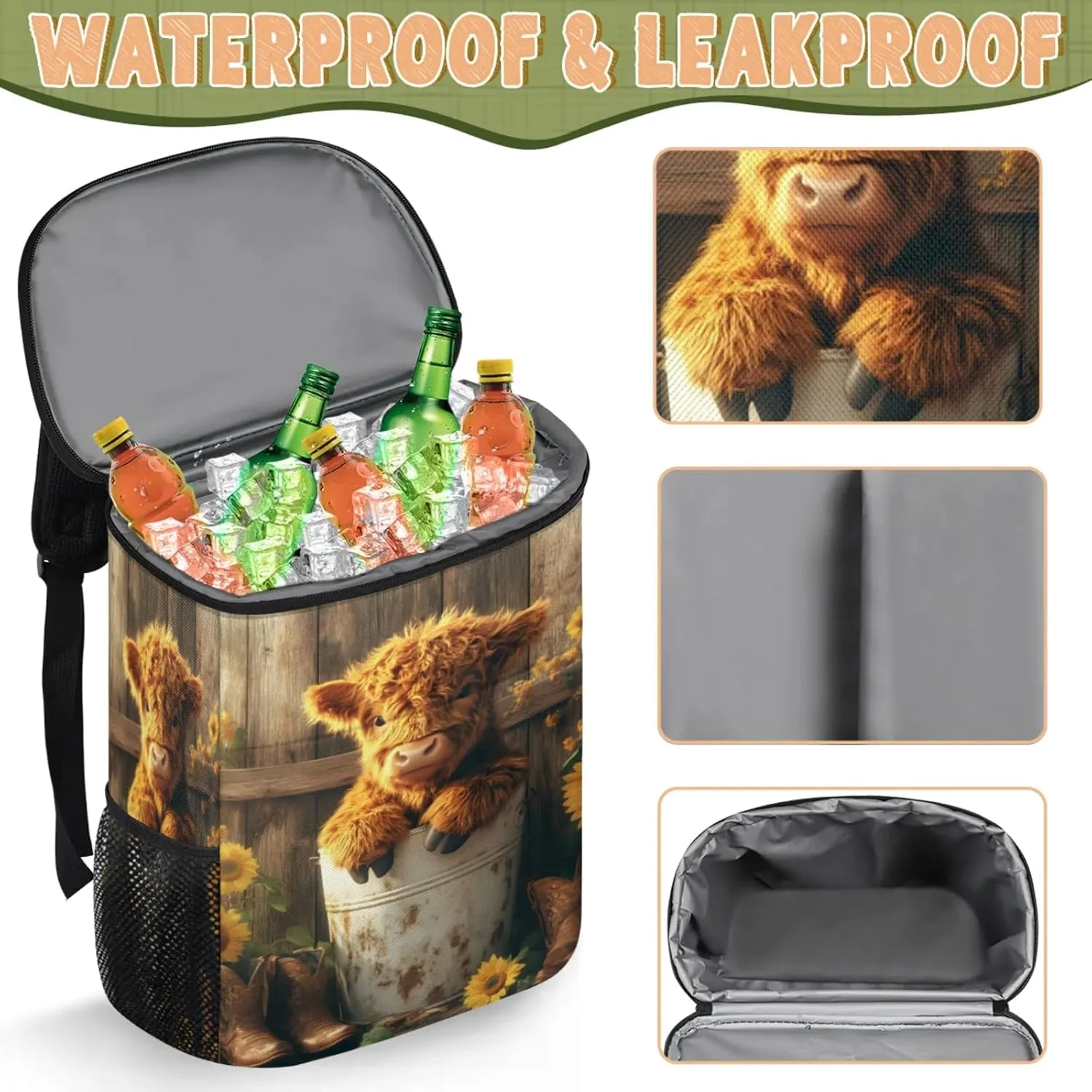 Large Waterproof Insulated Cooler Backpack, Leak Proof Cooler Backpack for Camping, Picnic Travel Outdoor