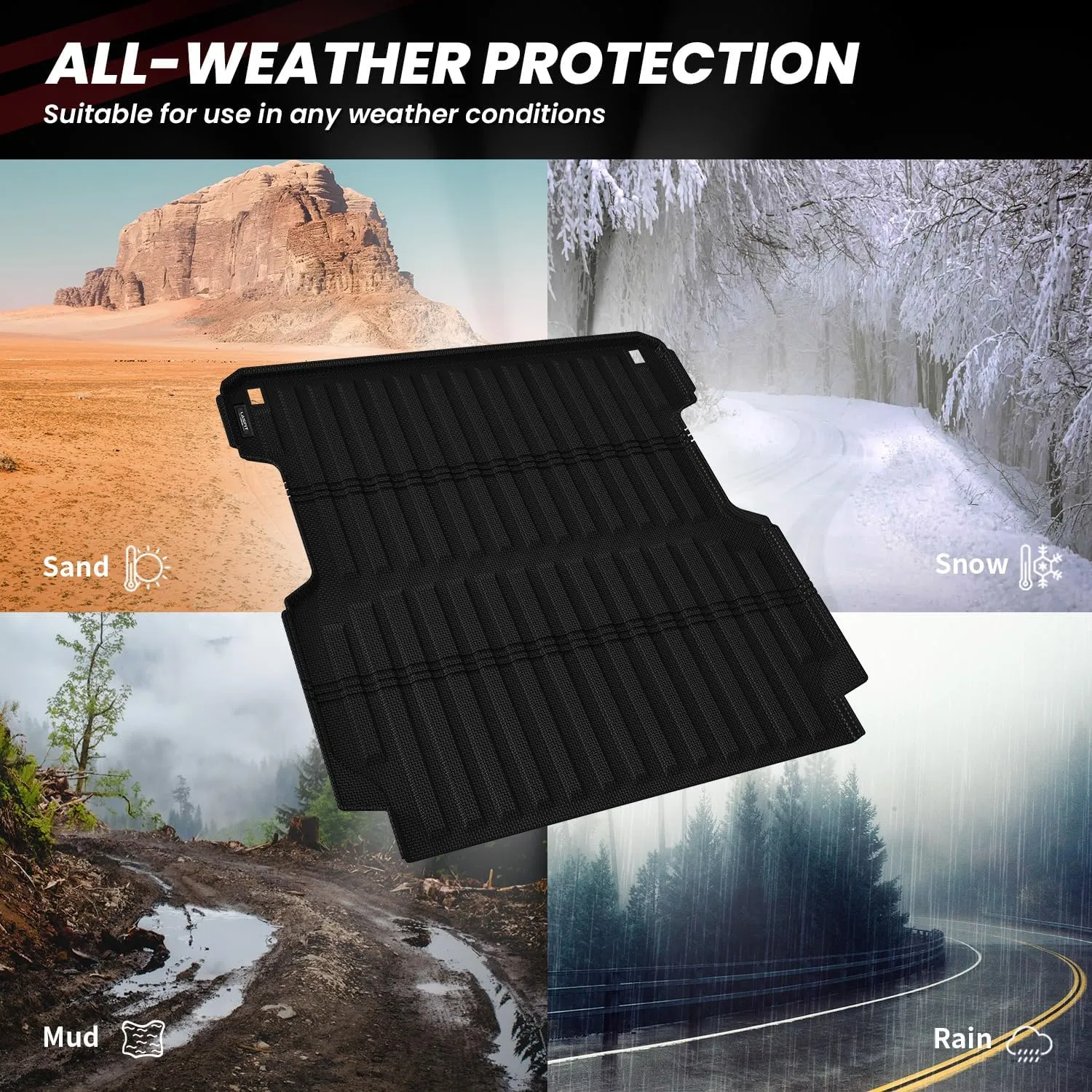 LASFIT Truck Bed Mat for Honda Ridgeline 2025 2024 2023 2022 2021 2020 2019 2018 2017 5.3FT (64.0 in) Bed Mat, TPE All Weather Custom Fit Truck Cargo Bed Liner, Black