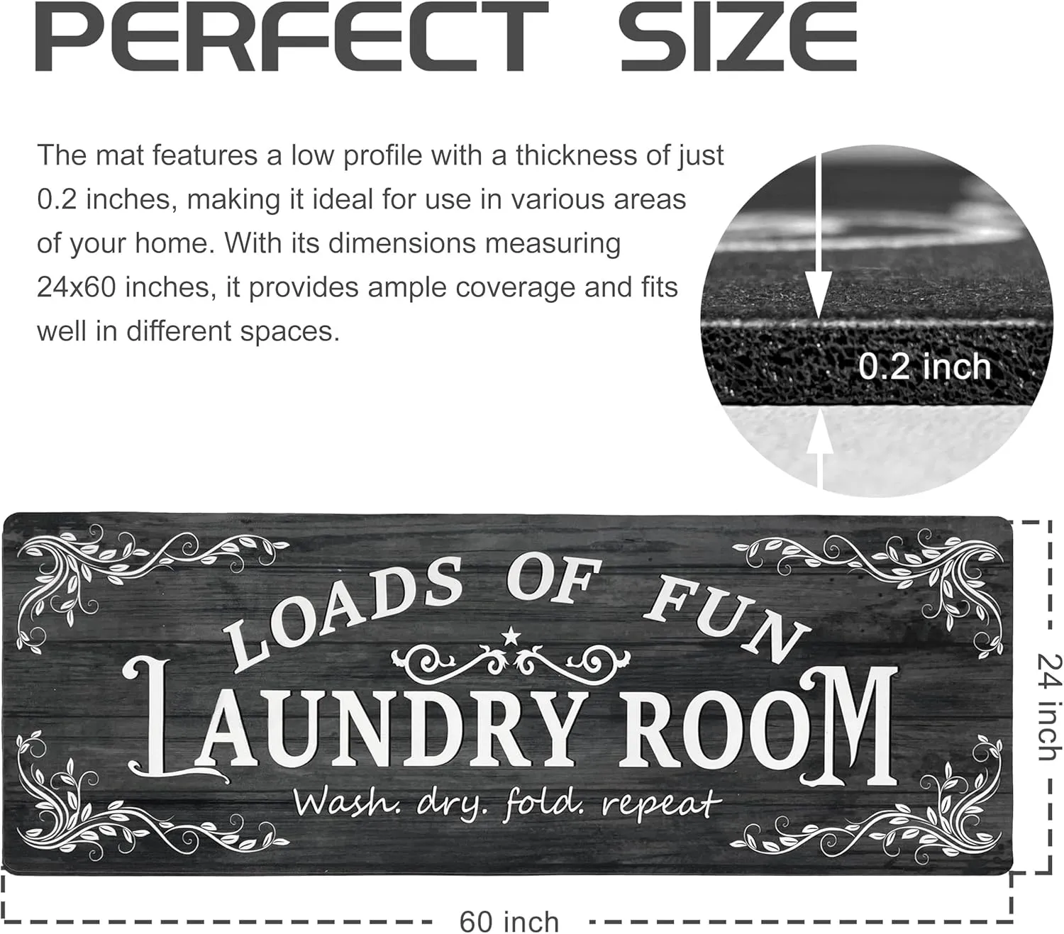 Laundry Room Rug Runner 24"x60" Non Slip Waterproof Laundry Mats for Laundry Room Decor Washable Floor Farmhouse Laundry Rug for Mudroom Washroom Bathroom, Black Navy Blue