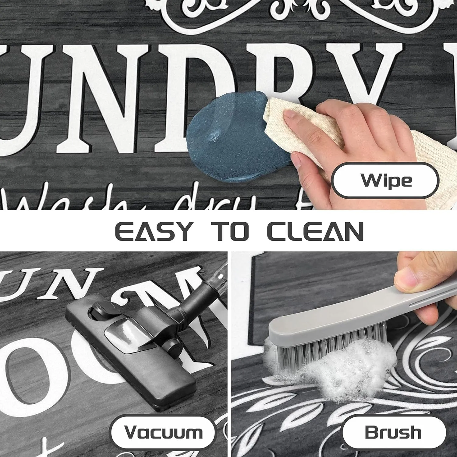 Laundry Room Rug Runner 24"x60" Non Slip Waterproof Laundry Mats for Laundry Room Decor Washable Floor Farmhouse Laundry Rug for Mudroom Washroom Bathroom, Black Navy Blue
