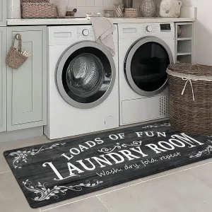 Laundry Room Rug Runner 24"x60" Non Slip Waterproof Laundry Mats for Laundry Room Decor Washable Floor Farmhouse Laundry Rug for Mudroom Washroom Bathroom, Black Navy Blue