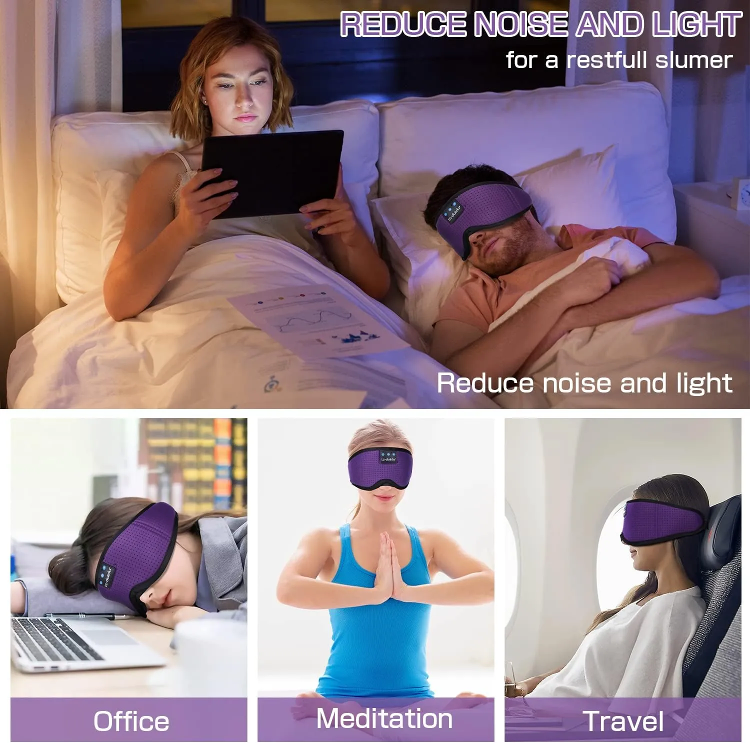 LC-dolida Sleep Headphones, Silk Sleep Mask Bluetooth Wireless Music Eye Mask, Sleeping Headphones for Side Sleepers Sleep Mask with Bluetooth Headphones Ultra-Thin Stereo Speaker Perfect for Sleeping
