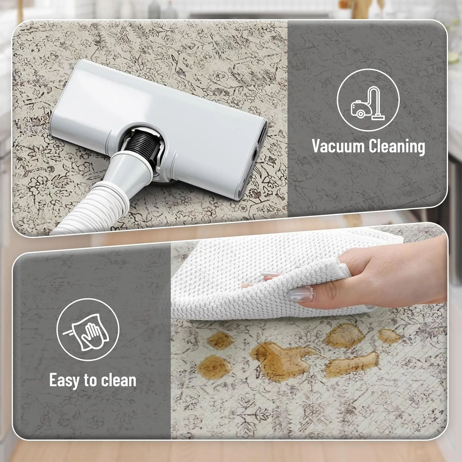 LEEVAN Anti Fatigue Kitchen Mats for Floor Light Grey Cushioned Kitchen Rugs,Non-Slip Waterproof Kitchen Sink Standing Mat Wipe Clean for Kitchen Floor(20''x31'' 20''x47'')