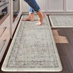 LEEVAN Anti Fatigue Kitchen Mats for Floor Light Grey Cushioned Kitchen Rugs,Non-Slip Waterproof Kitchen Sink Standing Mat Wipe Clean for Kitchen Floor(20''x31'' 20''x47'')