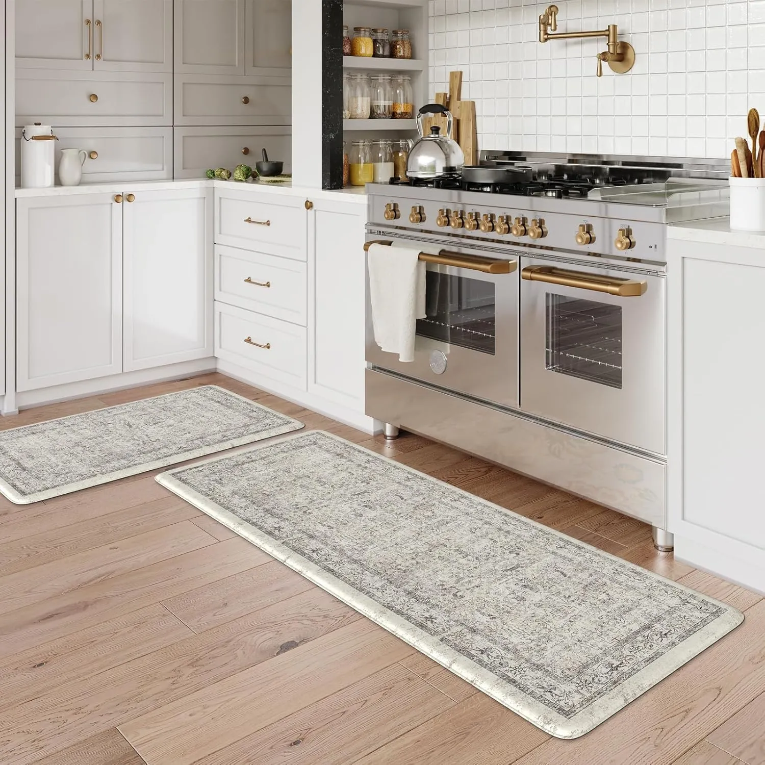 LEEVAN Anti Fatigue Kitchen Mats for Floor Light Grey Cushioned Kitchen Rugs,Non-Slip Waterproof Kitchen Sink Standing Mat Wipe Clean for Kitchen Floor(20''x31'' 20''x47'')