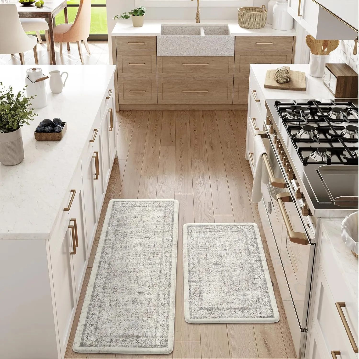 LEEVAN Anti Fatigue Kitchen Mats for Floor Light Grey Cushioned Kitchen Rugs,Non-Slip Waterproof Kitchen Sink Standing Mat Wipe Clean for Kitchen Floor(20''x31'' 20''x47'')