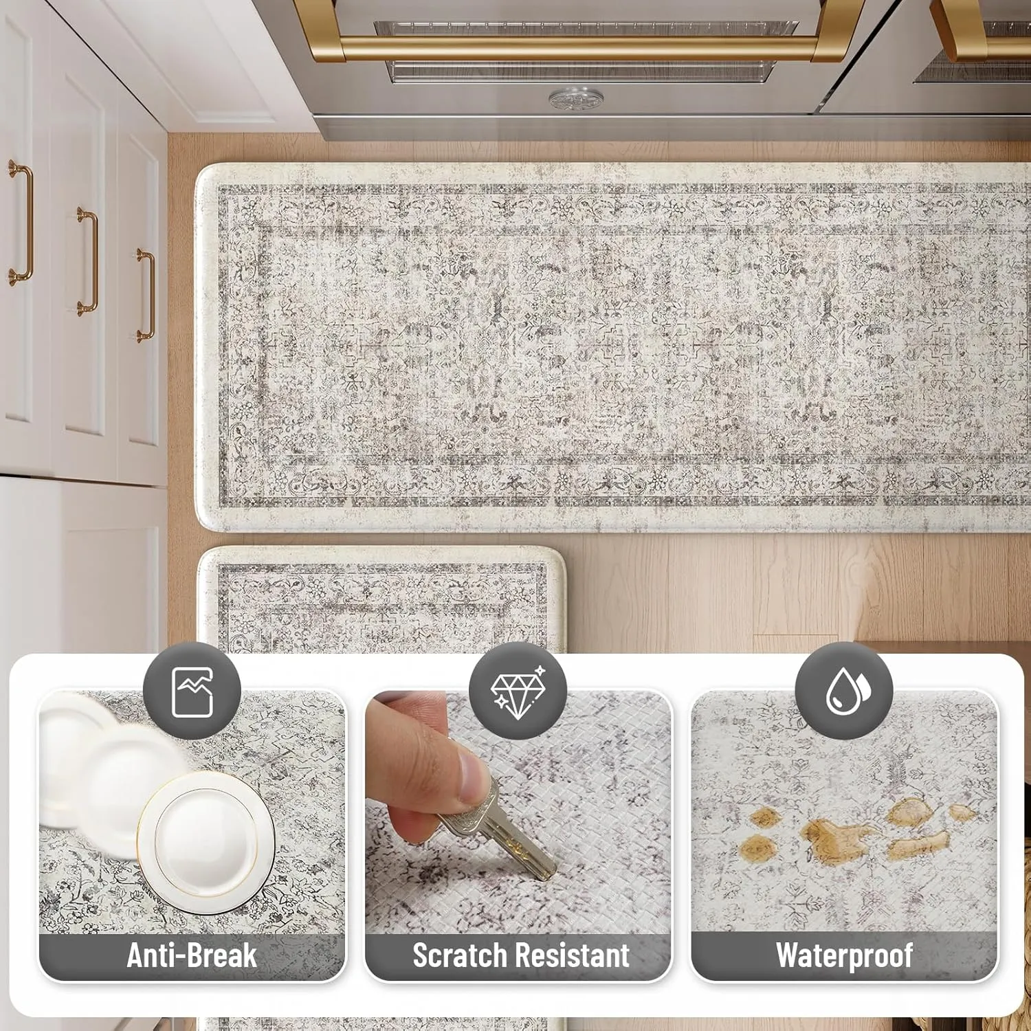 LEEVAN Anti Fatigue Kitchen Mats for Floor Light Grey Cushioned Kitchen Rugs,Non-Slip Waterproof Kitchen Sink Standing Mat Wipe Clean for Kitchen Floor(20''x31'' 20''x47'')