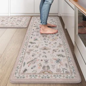 LEEVAN Anti Fatigue Mats for Kitchen Floor Non-Slip, Cushioned Kitchen Mats for Floor 2 Piece, Pink Memory Foam Kitchen Mat Set, Waterproof Ergonomic Standing Mat for Bar, Office,Desk, Laundry
