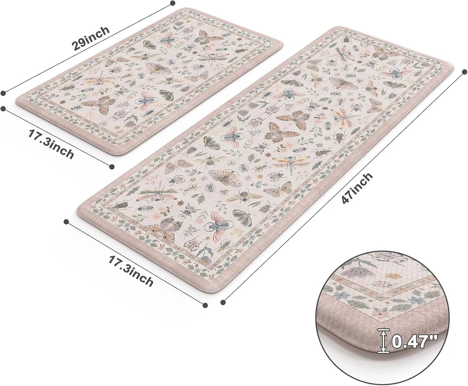 LEEVAN Anti Fatigue Mats for Kitchen Floor Non-Slip, Cushioned Kitchen Mats for Floor 2 Piece, Pink Memory Foam Kitchen Mat Set, Waterproof Ergonomic Standing Mat for Bar, Office,Desk, Laundry