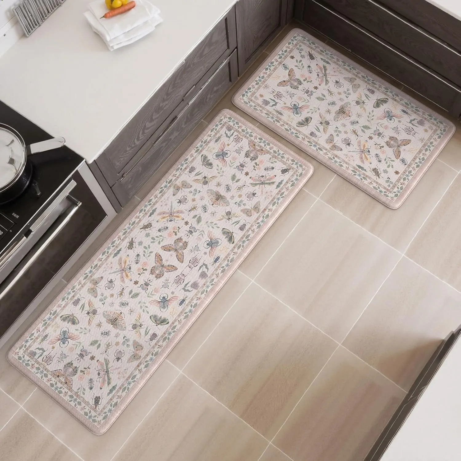 LEEVAN Anti Fatigue Mats for Kitchen Floor Non-Slip, Cushioned Kitchen Mats for Floor 2 Piece, Pink Memory Foam Kitchen Mat Set, Waterproof Ergonomic Standing Mat for Bar, Office,Desk, Laundry