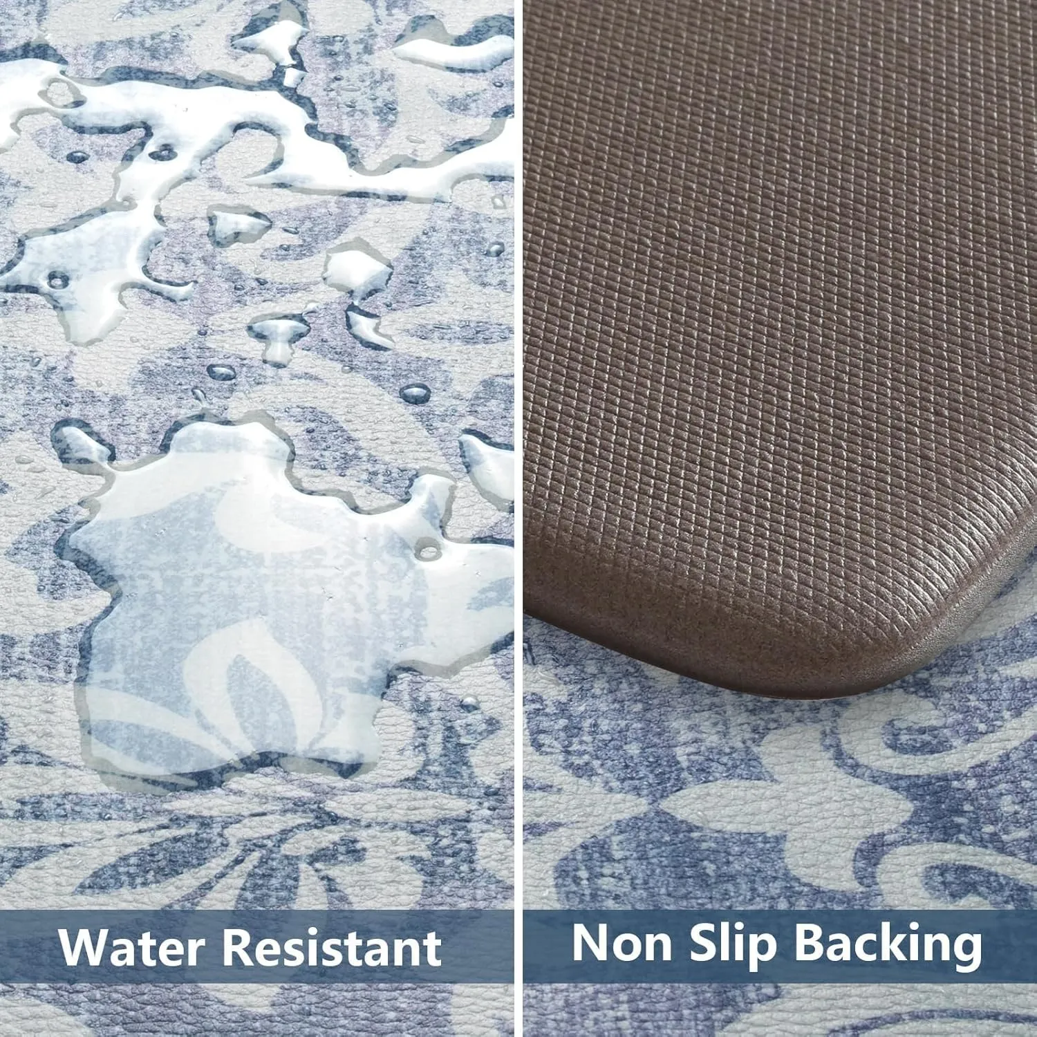 LEEVAN Kitchen Rugs Non Slip, Cushioned Kitchen Floor Mats Set of 2, Blue Anti-Fatigue Kitchen Mat Waterproof, Ergonomic Memory Foam Standing Mat for Bar, Office, Desk, Laundry